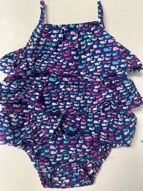 Vineyard Vines Tiered Ruffle Bubble Romper Nautical Whale 0-3m